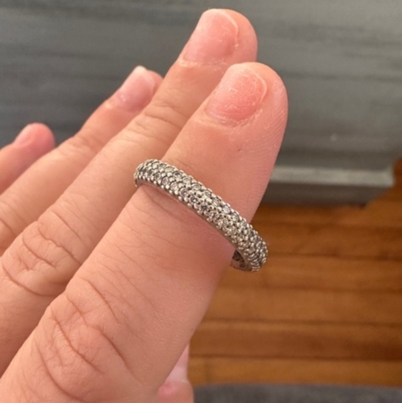 Pandora ✨ Sterling Silver Double Row Pave Band Ring Size 8 - Picture 2 of 7